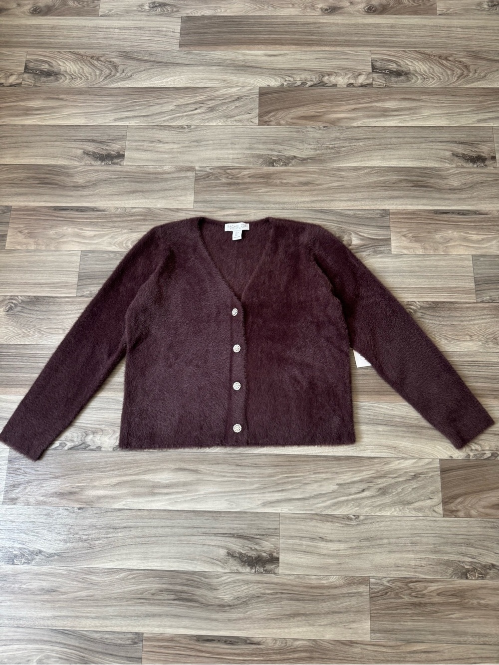 NWT Rachel Zoe Fuzzy Knit Button Front V-Neck Cardigan in Mahogany Brown Large
